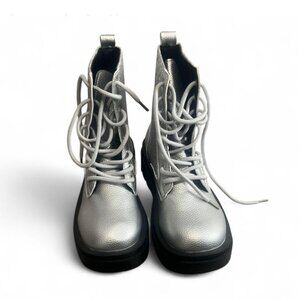 Silver metallic lace up boots